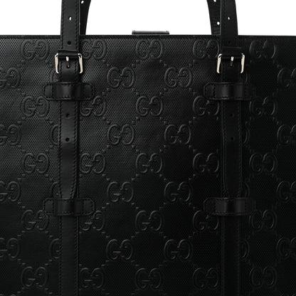 Gucci Calfskin GG Tennis Embossed Medium Tote Bag Black 9 of 11