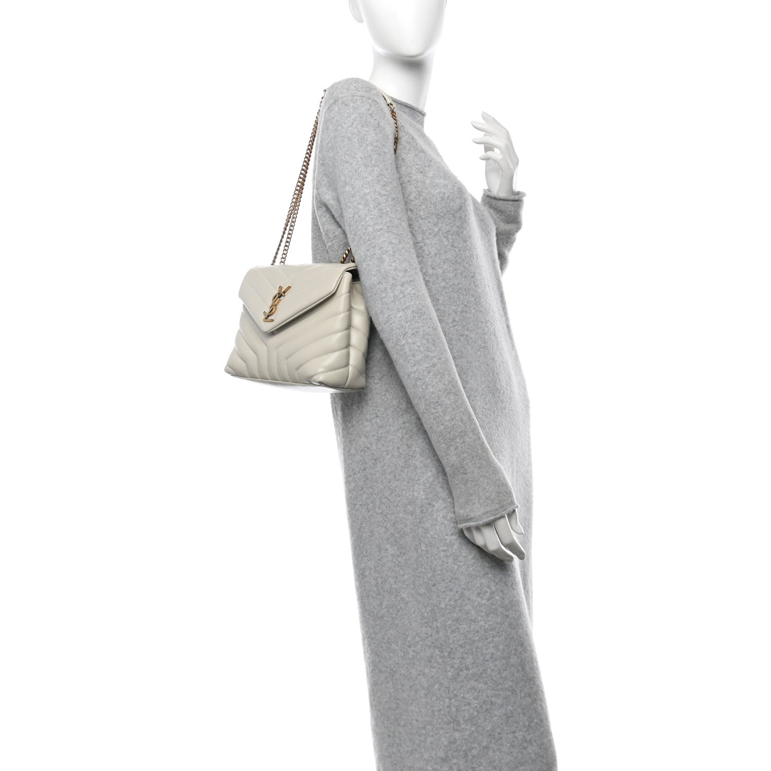 Saint Laurent Calfskin Y Quilted Monogram Small Loulou Chain Satchel Crema Soft 2 of 9