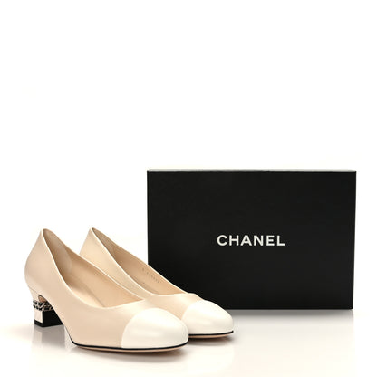Chanel Lambskin CC Cap Toe Chain Pumps 41 Light Beige White 10 of 10