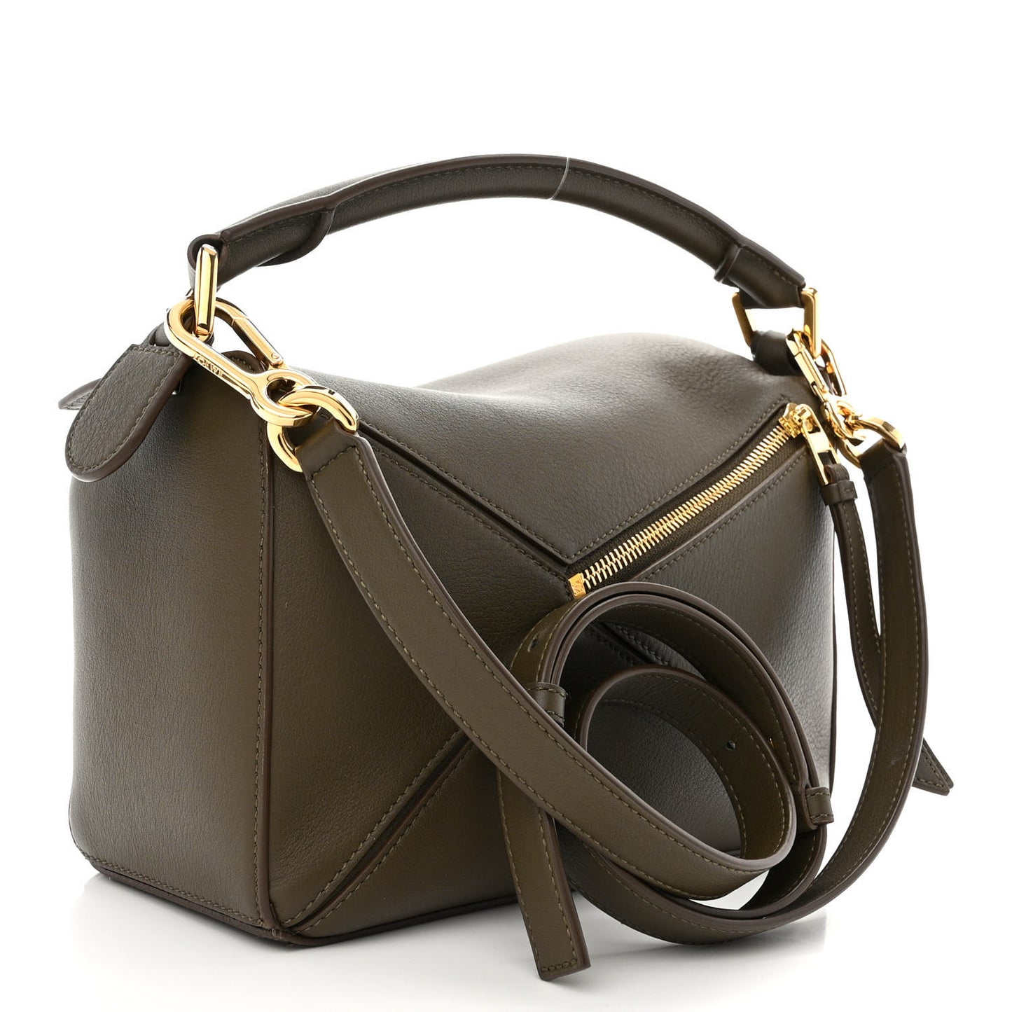 Calfskin Small Puzzle Bag Dark Khaki Green