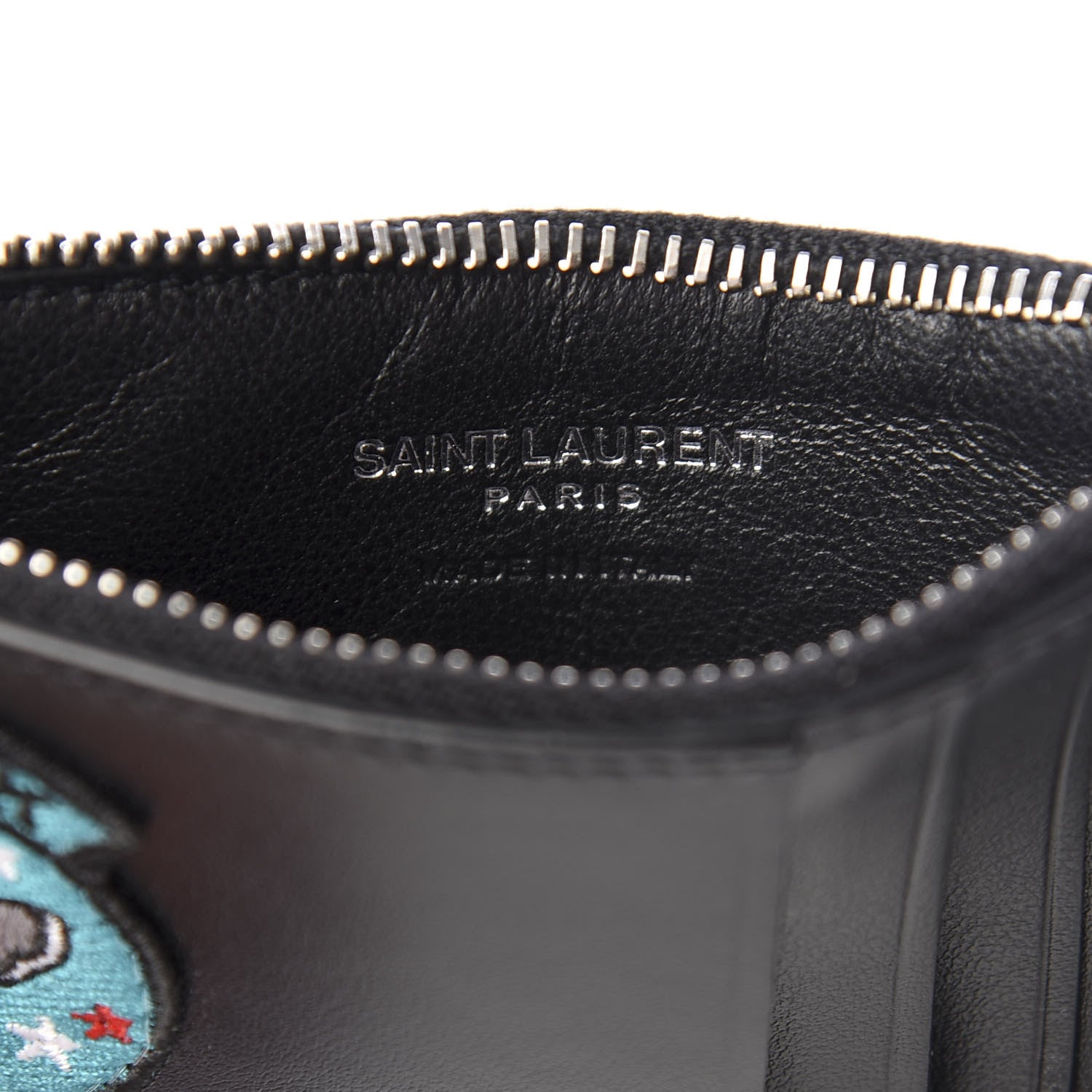 Saint Laurent Calfskin Moujik Patch Fragments Zip Pouch Card Holder Black 5 of 7