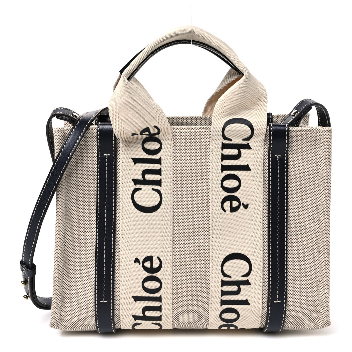 Chloe Cotton Calfskin Small Woody Ribbon Tote White Blue 1 of 9