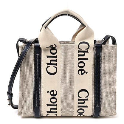 Chloe Cotton Calfskin Small Woody Ribbon Tote White Blue 1 of 9
