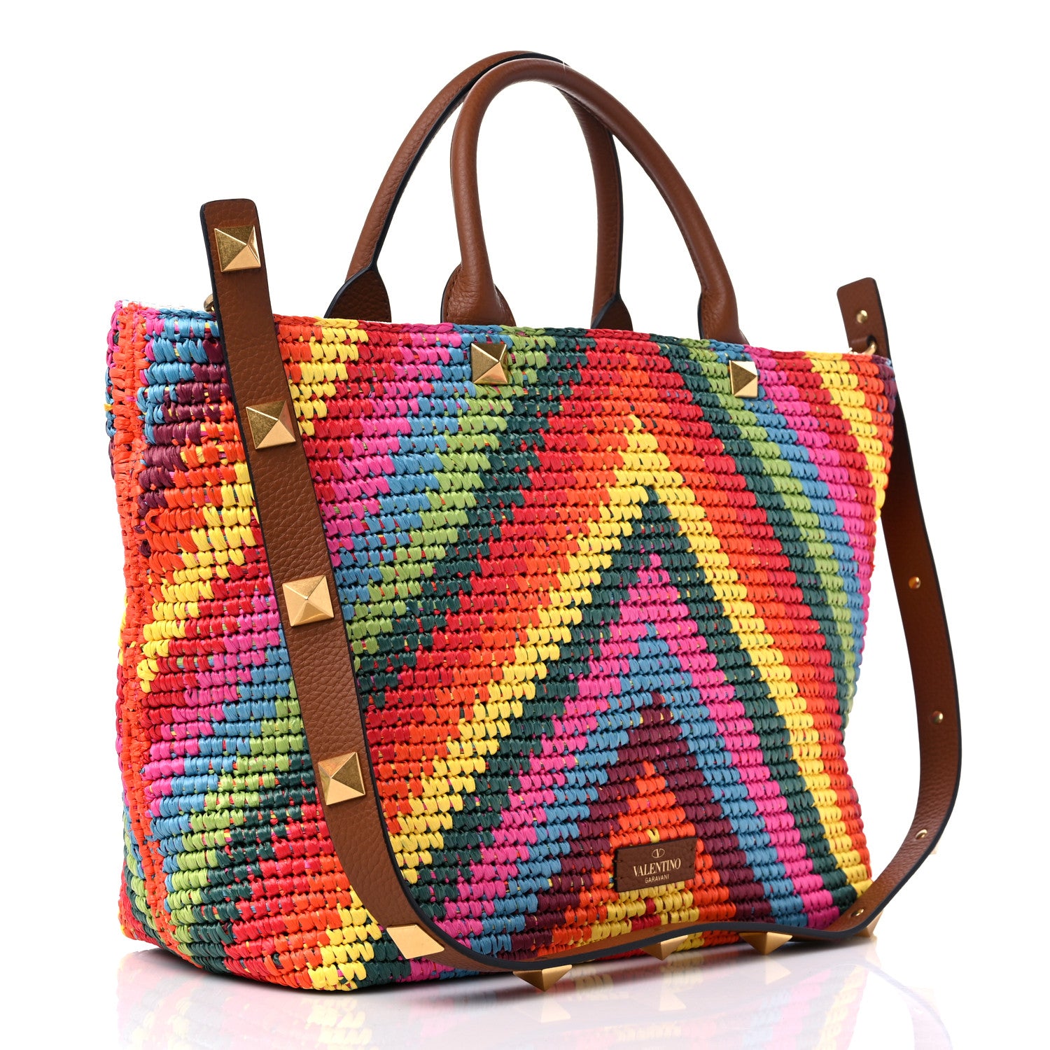 Valentino Garavani Raffia Calfskin Rockstud Summer Tote Multicolor 3 of 10