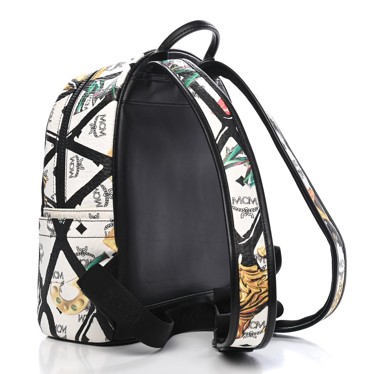 Visetos Calfskin Motif Rombi Lion Printed Small Backpack White