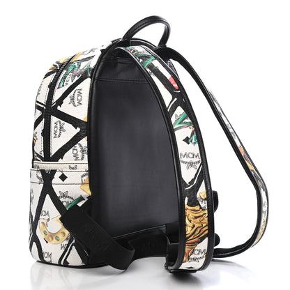 MCM Visetos Calfskin Motif Rombi Lion Printed Small Backpack White 2 of 7