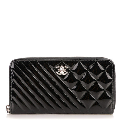 Chanel Patent Quilted Coco Boy Zip Around Wallet Black 1 of 8