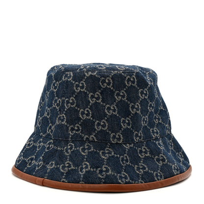Gucci Washed Jacquard Denim Nappa GG Monogram Oscar Bucket Hat L Denim Cuir 1 of 9