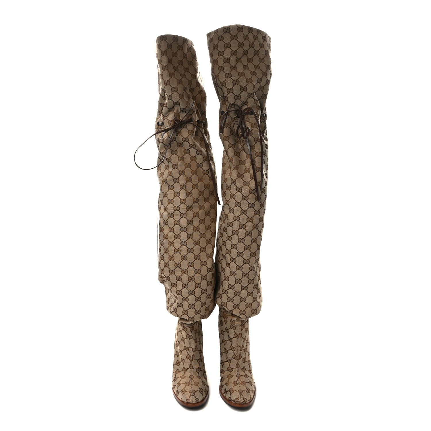 Gucci Monogram Over the Knee Boots 40.5 Beige Ebony 2 of 6