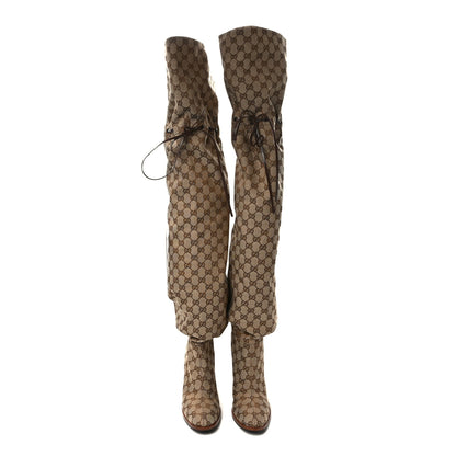 Gucci Monogram Over the Knee Boots 40.5 Beige Ebony 2 of 6
