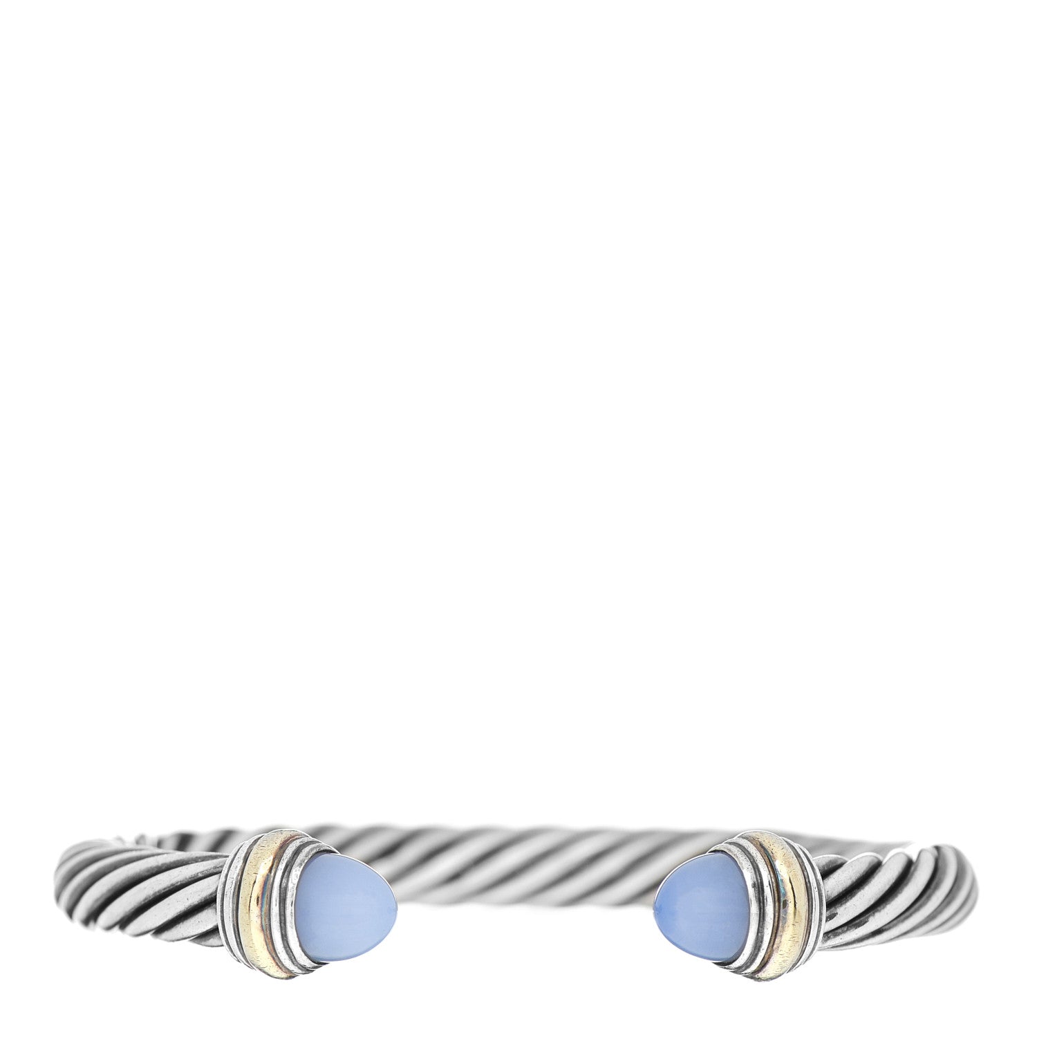 David Yurman Sterling Silver 14K Yellow Gold Chalcedony 7mm Cable Classics Bracelet 2 of 3