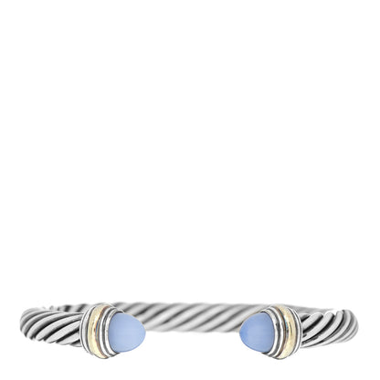 David Yurman Sterling Silver 14K Yellow Gold Chalcedony 7mm Cable Classics Bracelet 2 of 3