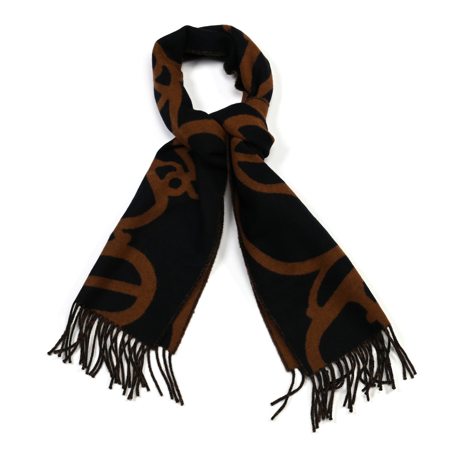 Hermes Cashmere Boucles et Camails Muffler Marine Caramel 1 of 4