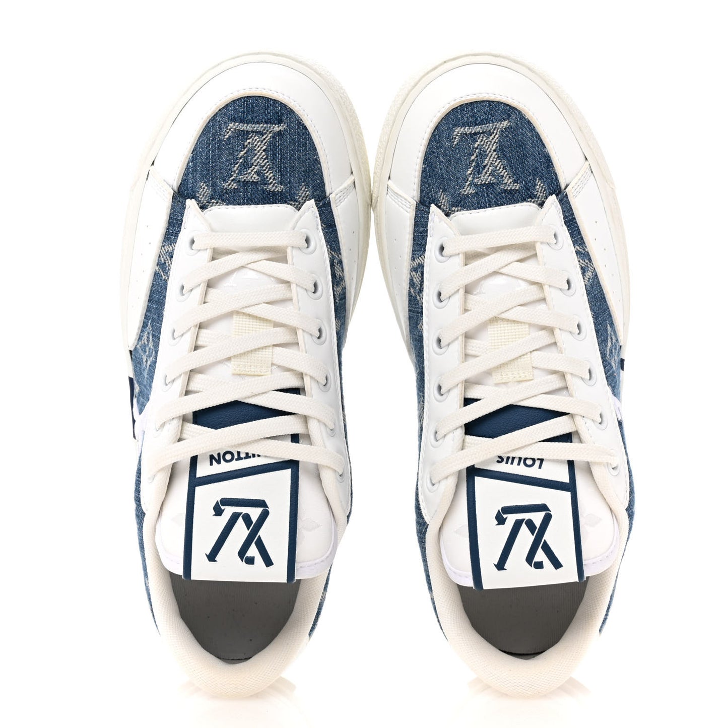 Calfskin Monogram Denim Womens Charlie Sneakers 36 White Blue