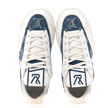 Louis Vuitton Calfskin Monogram Denim Womens Charlie Sneakers 36 White Blue 2 of 11