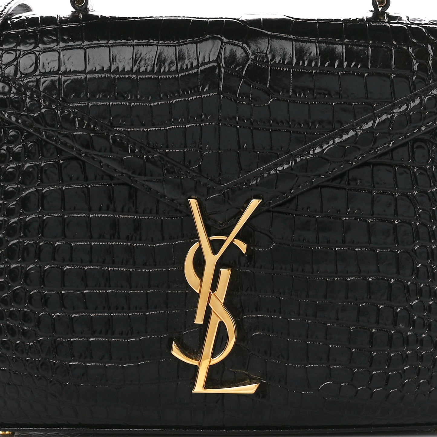 Calfskin Crocodile Embossed Mini Classic Monogram Cassandra Top Handle Black