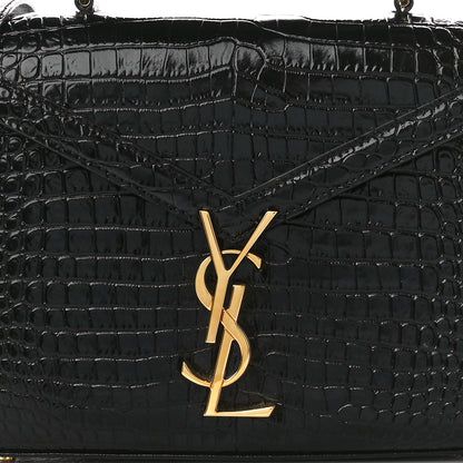 Saint Laurent Calfskin Crocodile Embossed Mini Classic Monogram Cassandra Top Handle Black 9 of 11