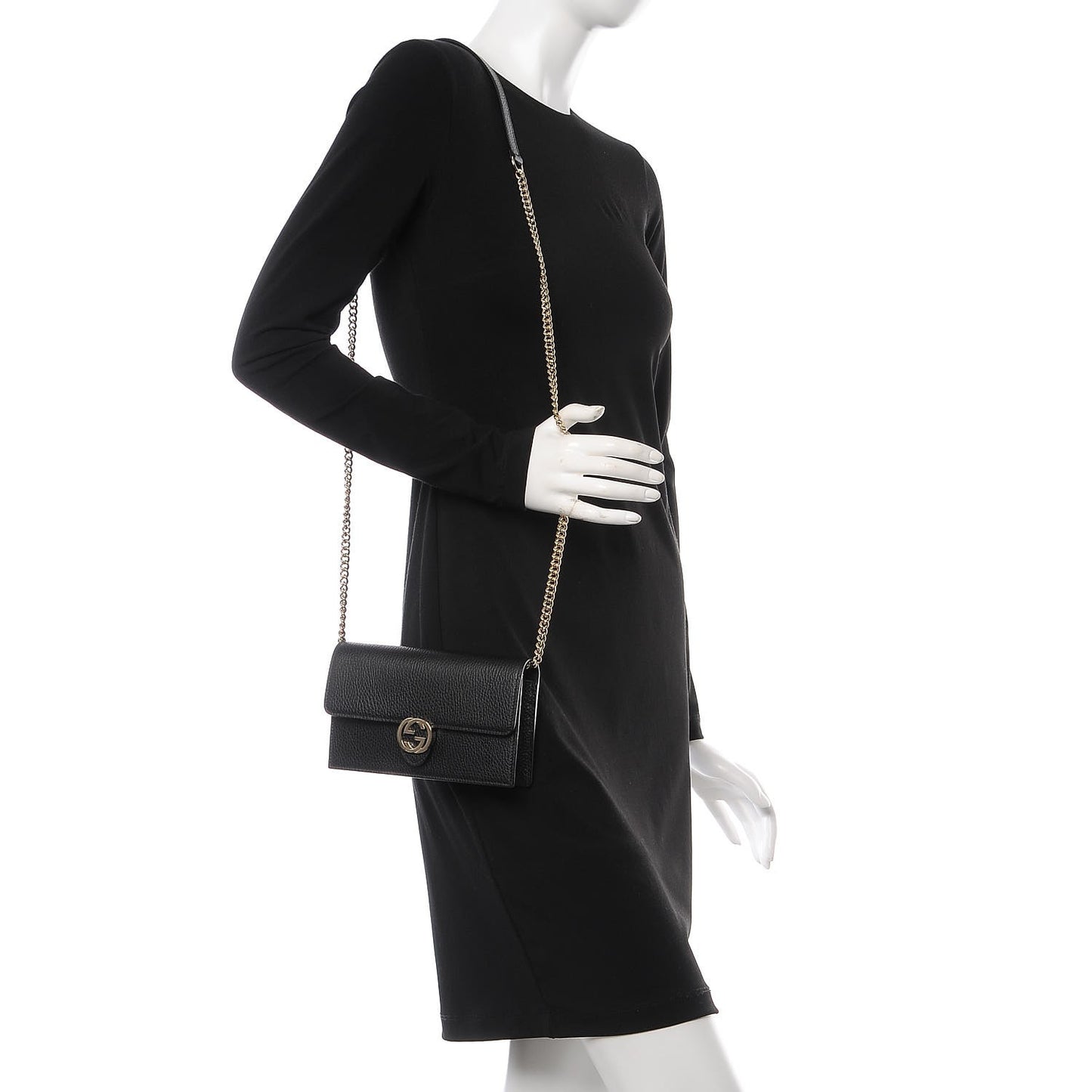 Dollar Calfskin Interlocking G Chain Wallet Black