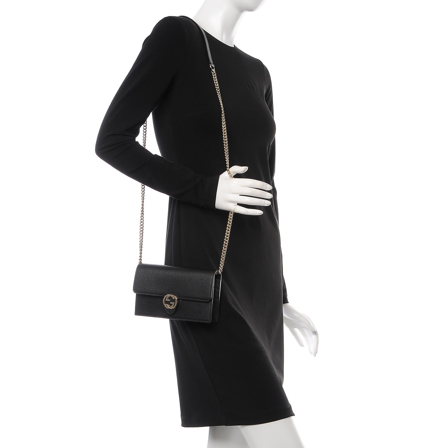 Gucci Dollar Calfskin Interlocking G Chain Wallet Black 2 of 8