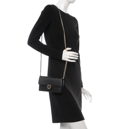 Gucci Dollar Calfskin Interlocking G Chain Wallet Black 2 of 8
