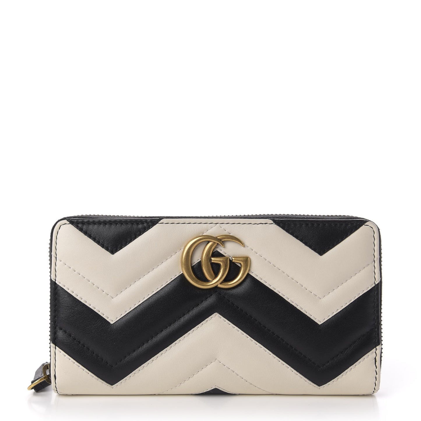 Calfskin Matelasse GG Marmont Zip Around Wallet Black White