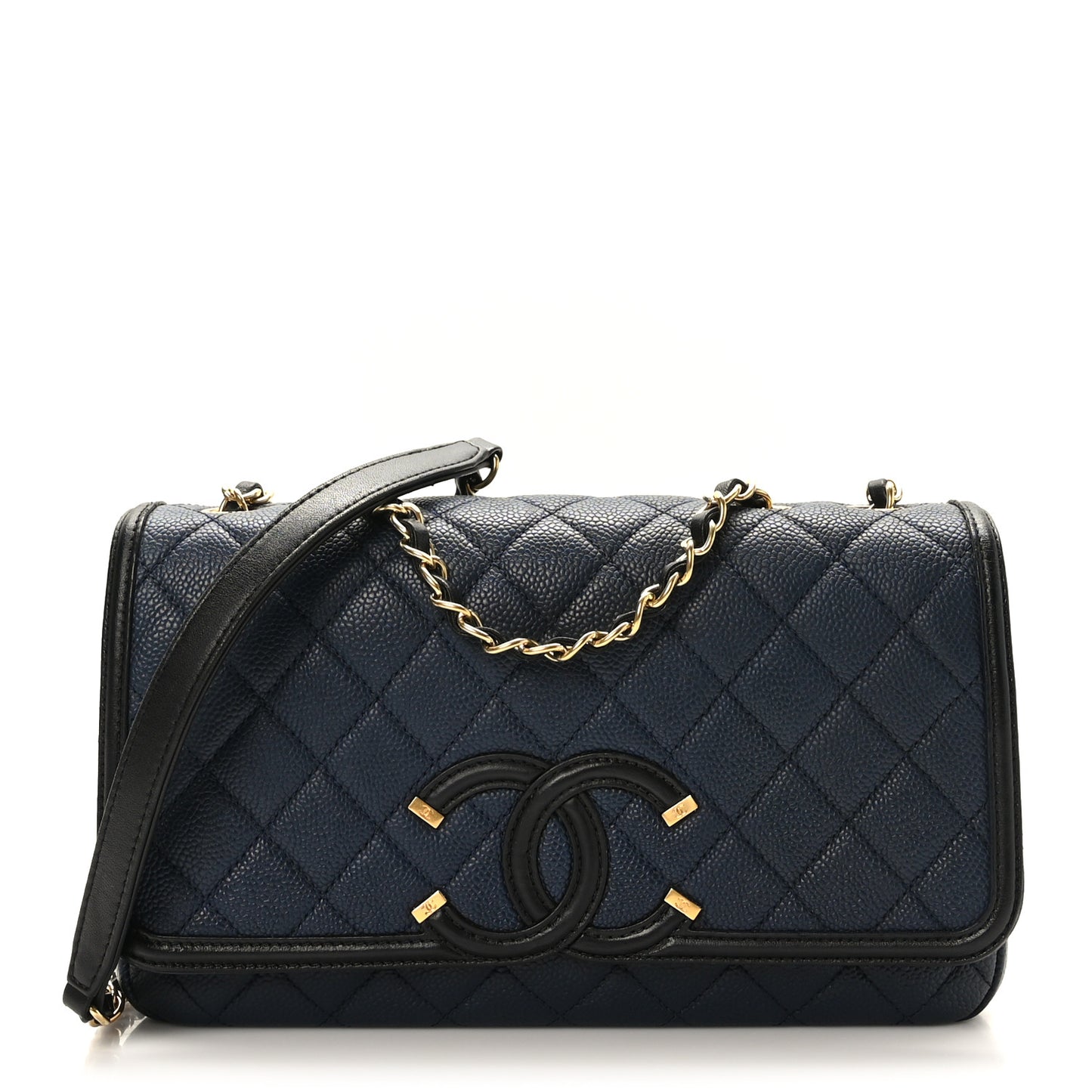 Caviar Quilted Medium CC Filigree Flap Navy Black