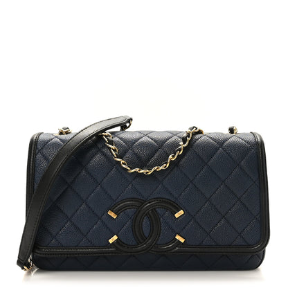 Chanel Caviar Quilted Medium CC Filigree Flap Navy Black 1 of 9
