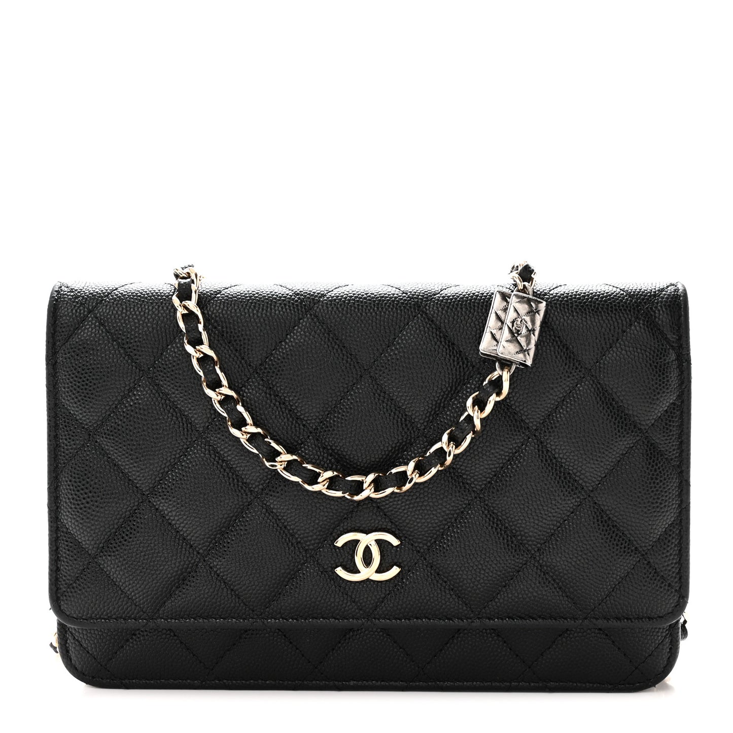 Caviar Quilted Wallet With Charms On Chain WOC Black