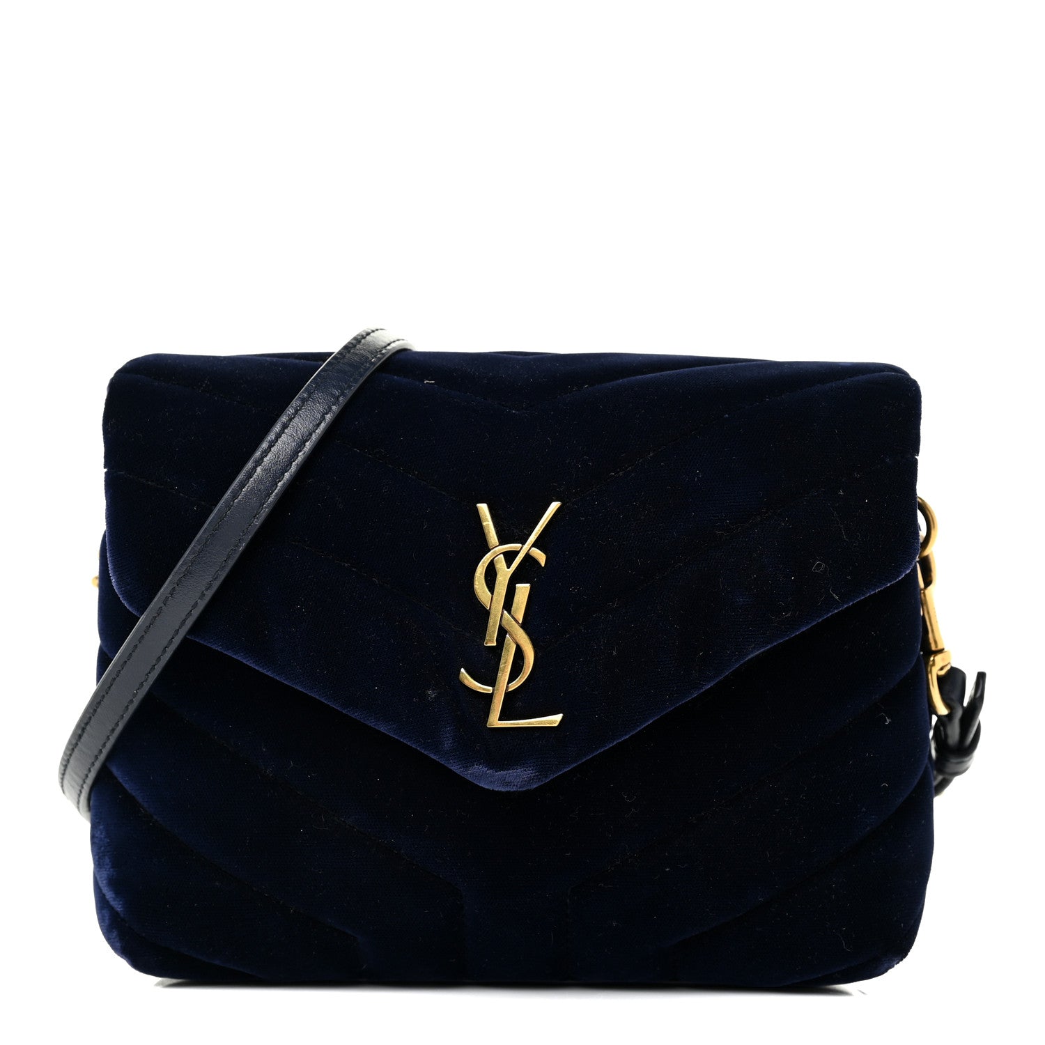 Saint Laurent Velvet Y Quilted Monogram Toy Loulou Crossbody Bag Navy 1 of 31