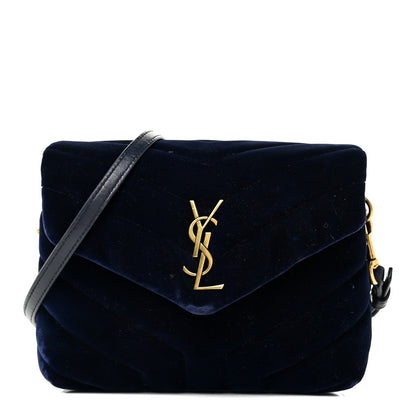 Saint Laurent Velvet Y Quilted Monogram Toy Loulou Crossbody Bag Navy 1 of 31