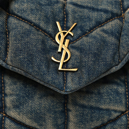 Saint Laurent Denim Quilted Toy Loulou Puffer Monogram Chain Satchel Rodeo Blue 8 of 11