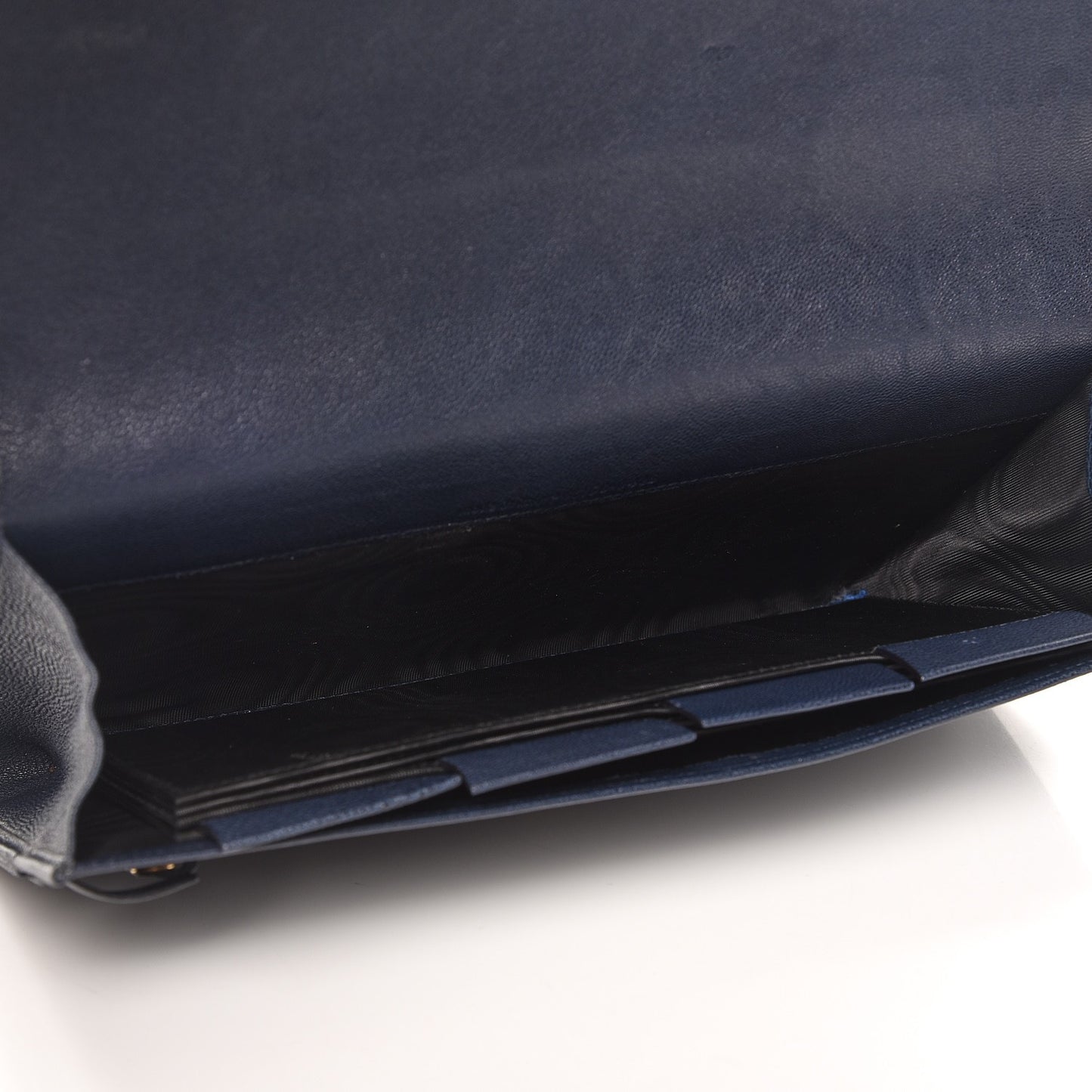 Calfskin Classic Y Document Case Clutch Navy Blue