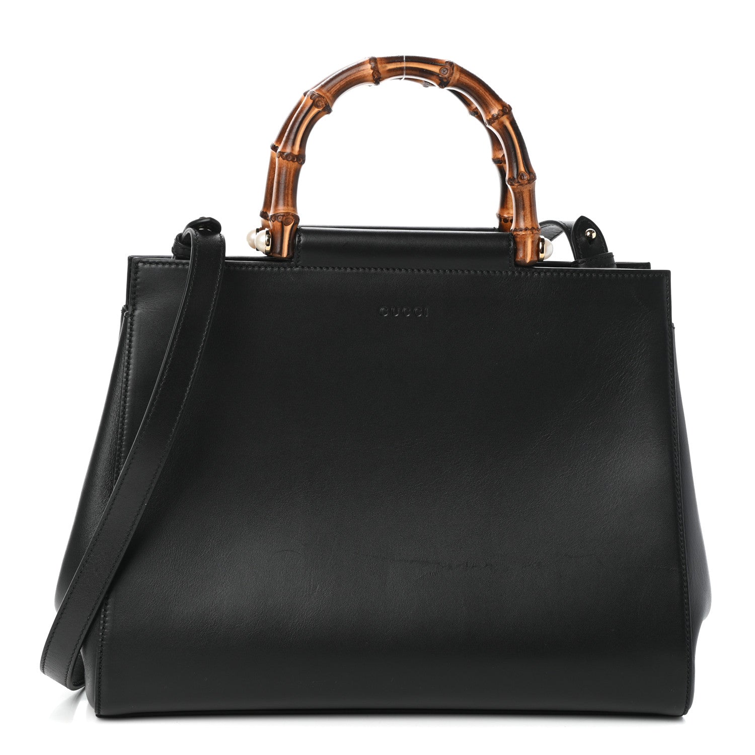 Gucci Nappa Bamboo Medium Nymphaea Top Handle Bag Black 1 of 9