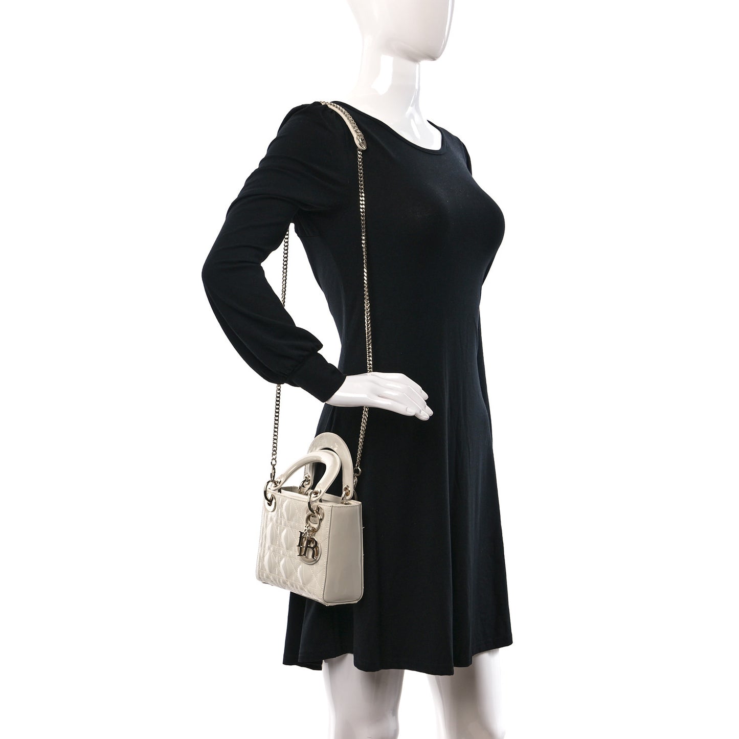 Patent Cannage Mini Lady Dior Ivory