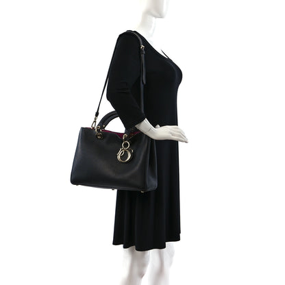 Christian Dior Bullcalf Medium Diorissimo Tote Black Rose Indien 2 of 10