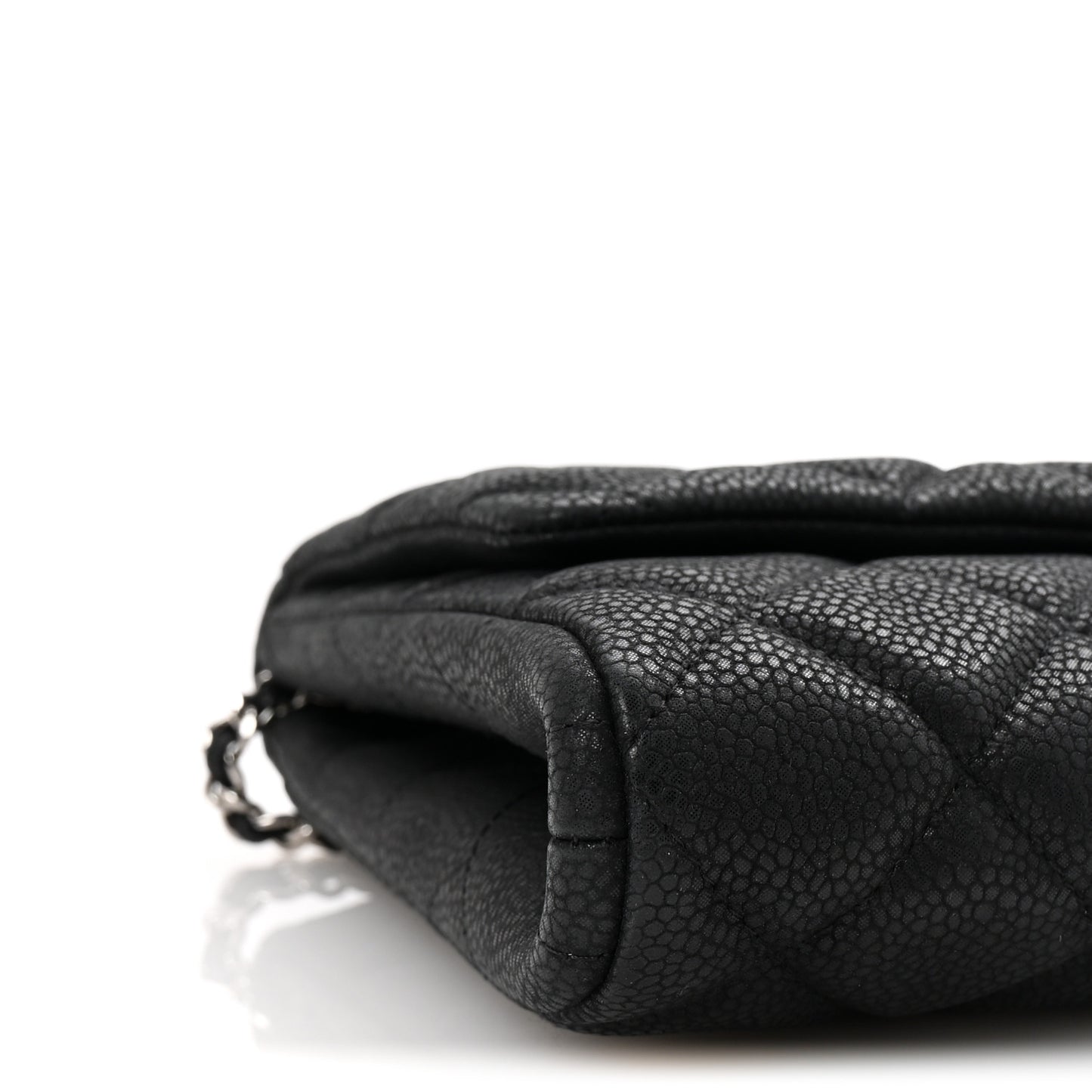 Iridescent Caviar Quilted Clutch With Chain Flap Black