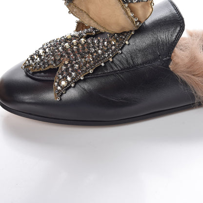 Gucci Malaga Kid Fur Crystal Bow Embroidered Womens Princetown Slippers 37 Black 9 of 12