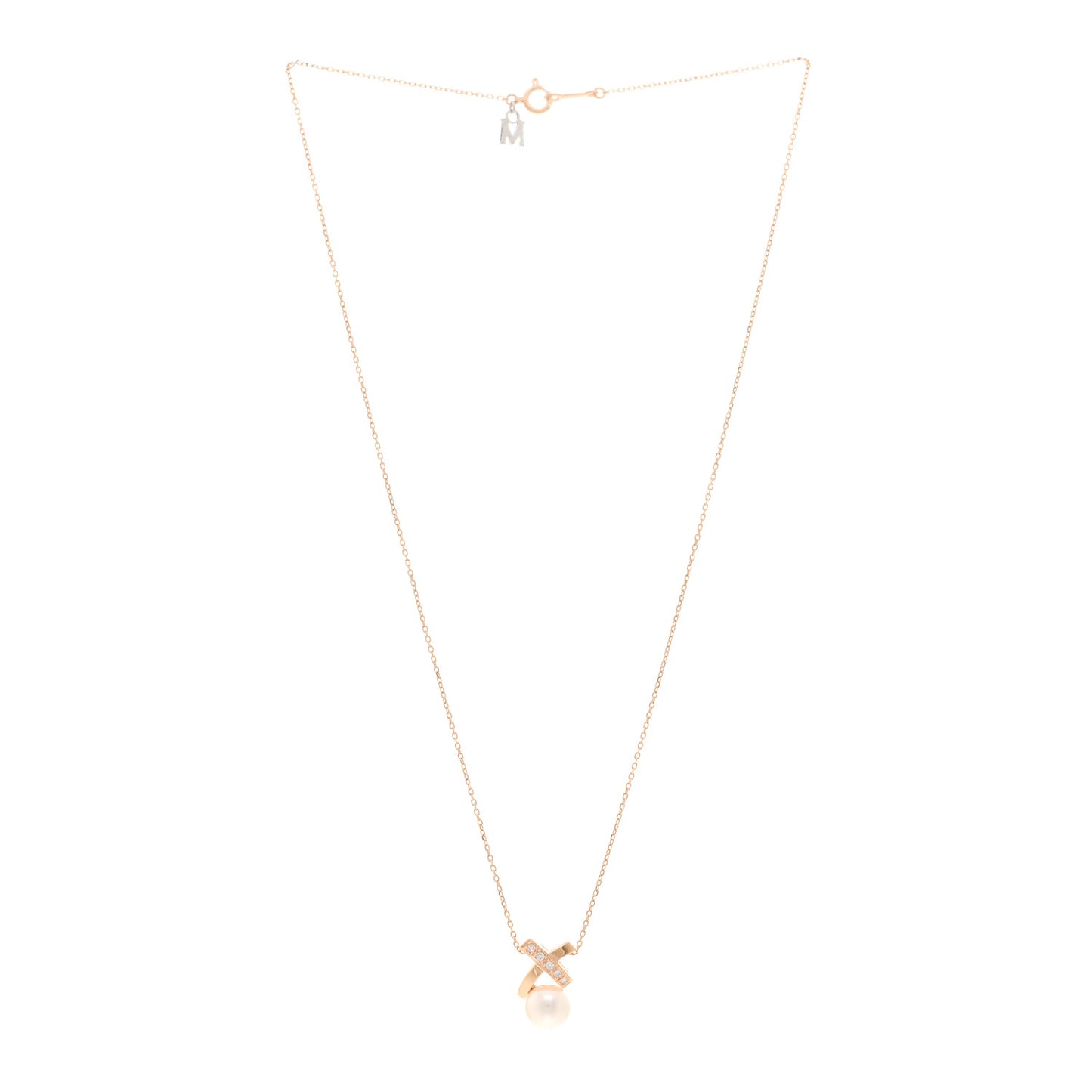 18K Rose Gold Diamond Akoya Pearl X Pendant Necklace