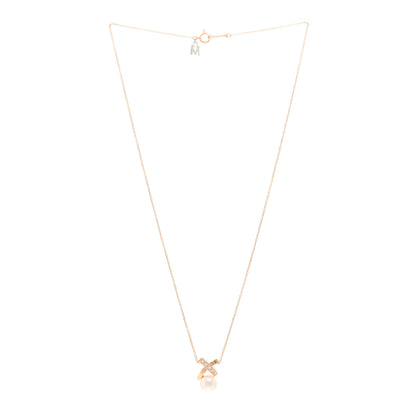 Mikimoto 18K Rose Gold Diamond Akoya Pearl X Pendant Necklace 3 of 5
