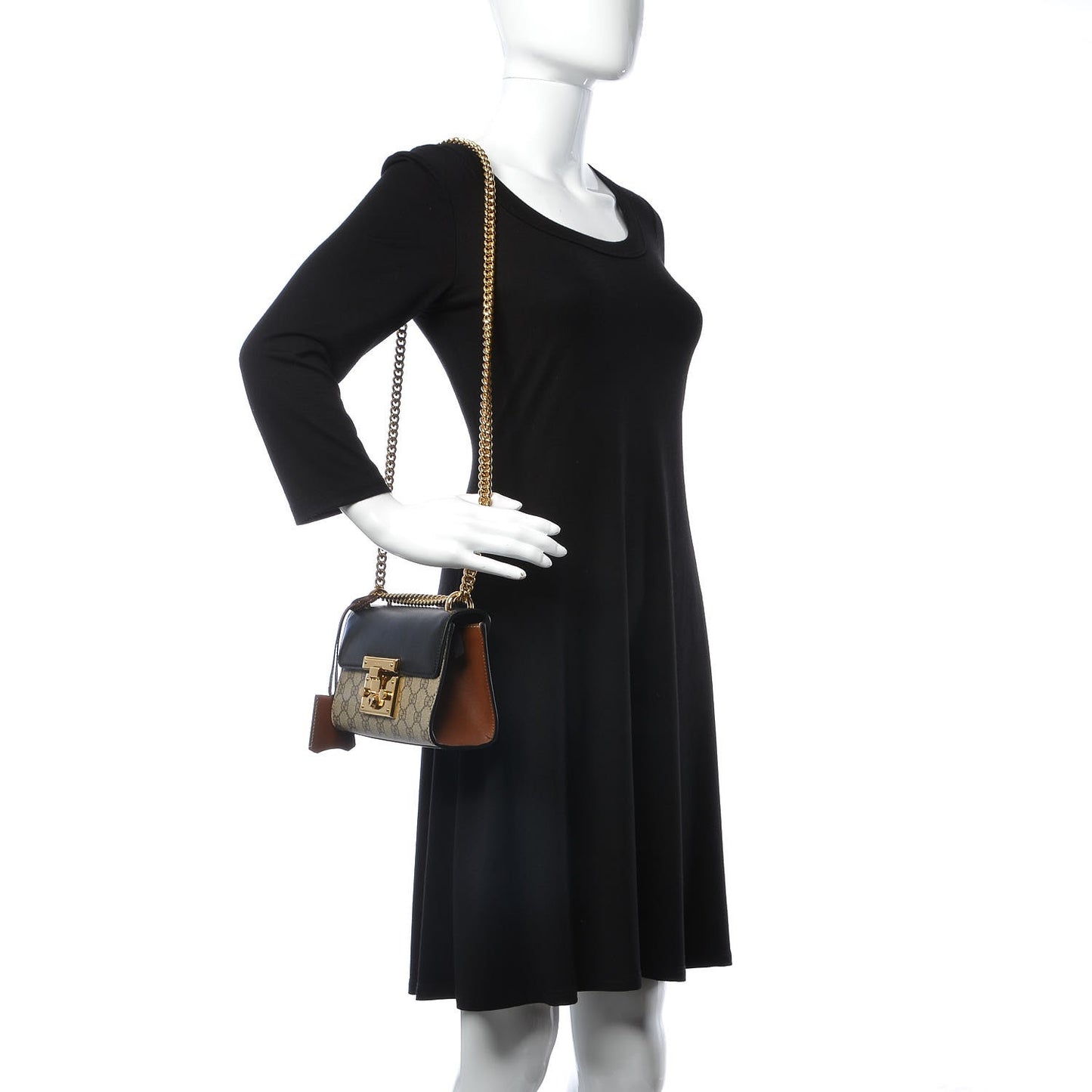 GG Supreme Monogram Calfskin Small Padlock Shoulder Bag Beige Black Cuir
