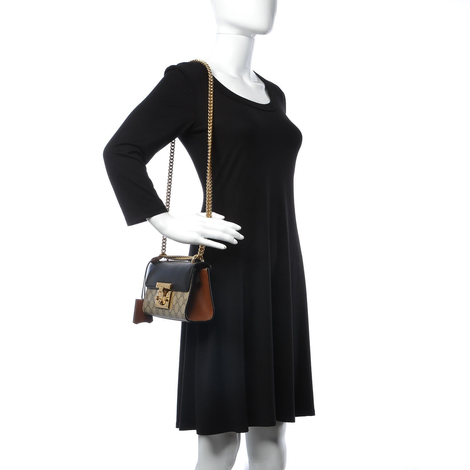 Gucci GG Supreme Monogram Calfskin Small Padlock Shoulder Bag Beige Black Cuir 3 of 8