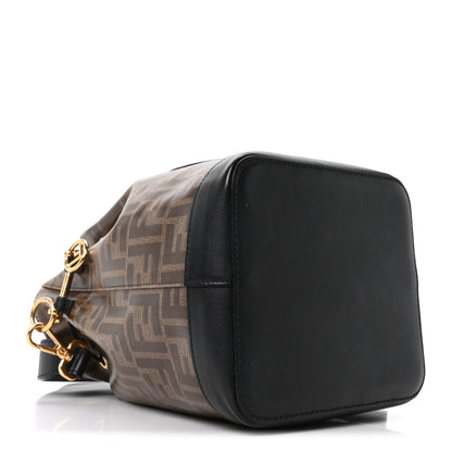 Fendi Glazed Fabric Vitello Grace F is Fendi FF 1974 Stamp Patch Grande Mon Tresor Bucket Bag Mogano Panna Black 4 of 10