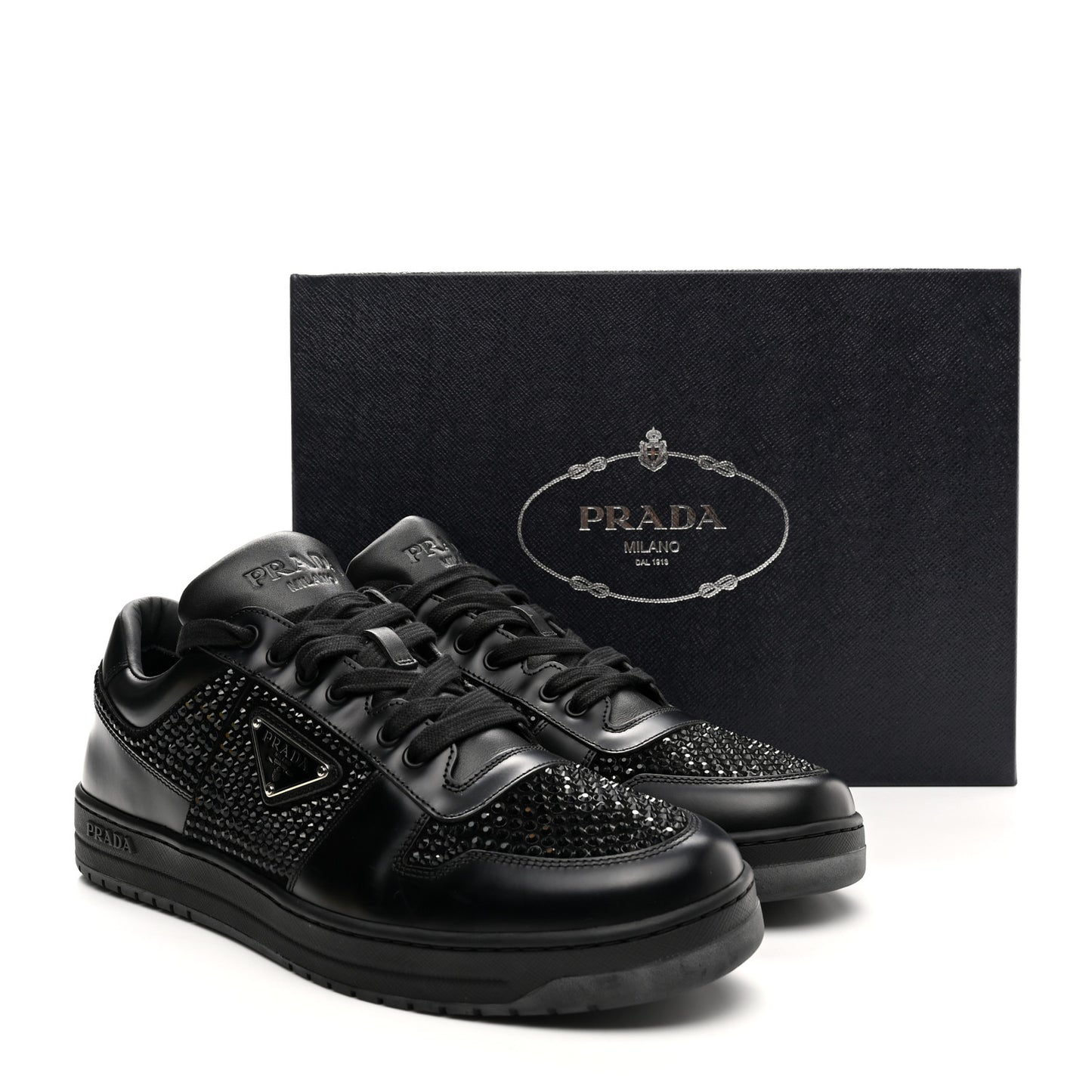 Vitello Rois Crystal Embellished Metal Triangle Logo Mens Downtown Low Top Sneakers 8.5 Black