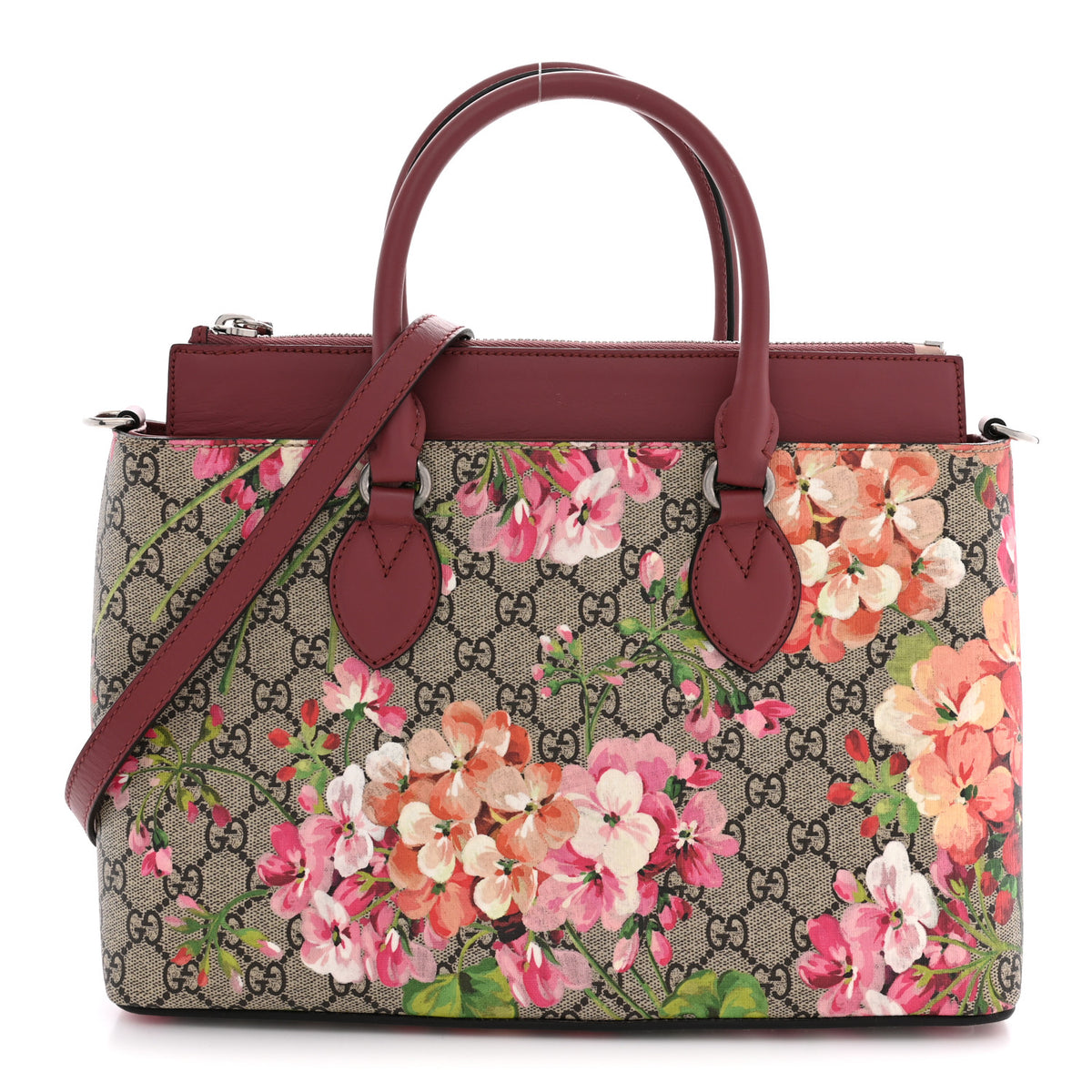 Gucci GG Supreme Monogram Blooms Small Zip Top Tote Beige Multicolor Dry Rose 1 of 15