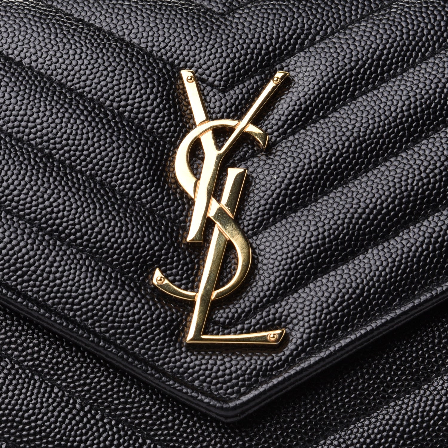 Saint Laurent Grain De Poudre Matelasse Chevron Monogram Chain Wallet Black 7 of 10