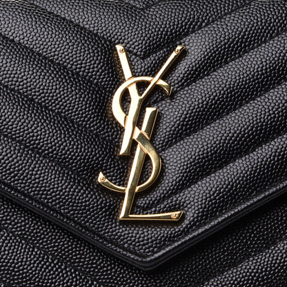 Saint Laurent Grain De Poudre Matelasse Chevron Monogram Chain Wallet Black 7 of 10