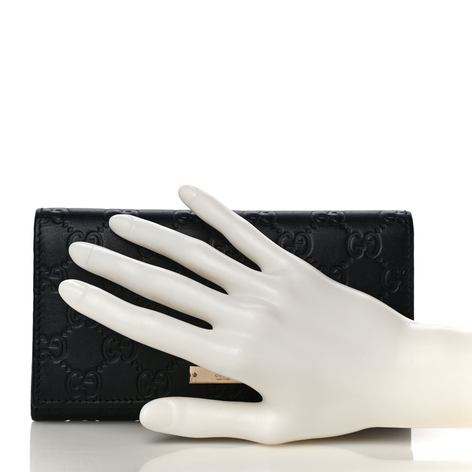 Gucci Guccissima Metal Bar Continental Flap Wallet Black 2 of 11