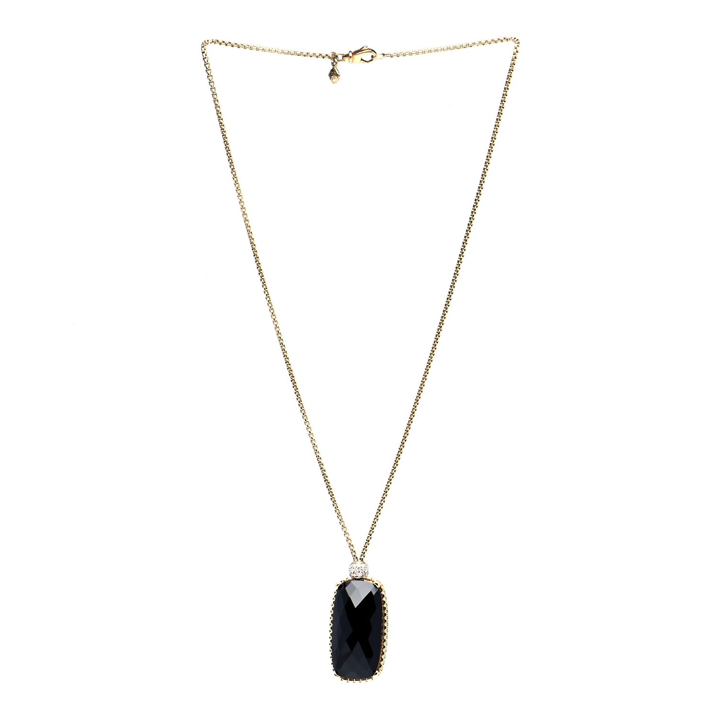 18K Yellow Gold Diamond Black Onyx Rectangle Pendant Necklace