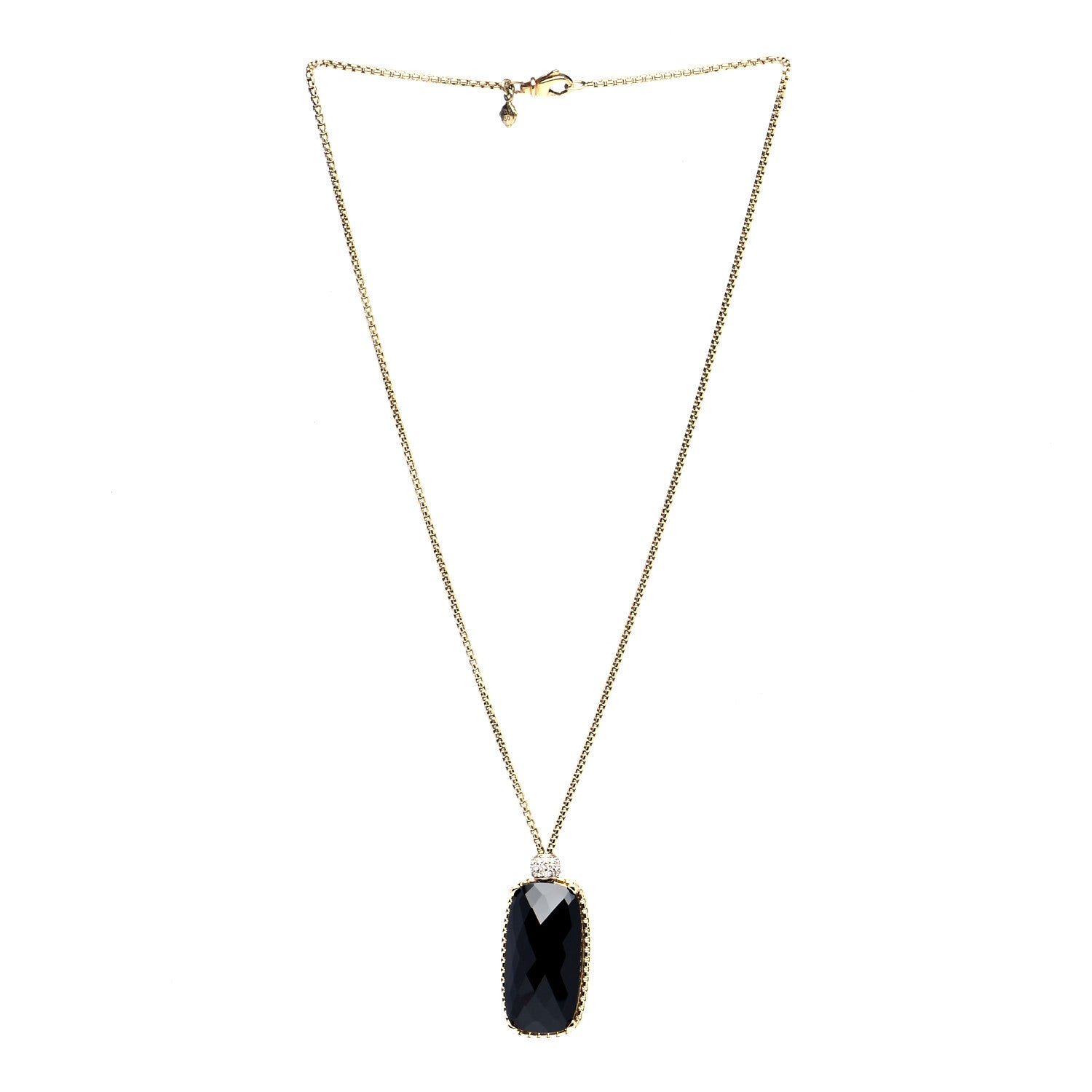 David Yurman 18K Yellow Gold Diamond Black Onyx Rectangle Pendant Necklace 3 of 5