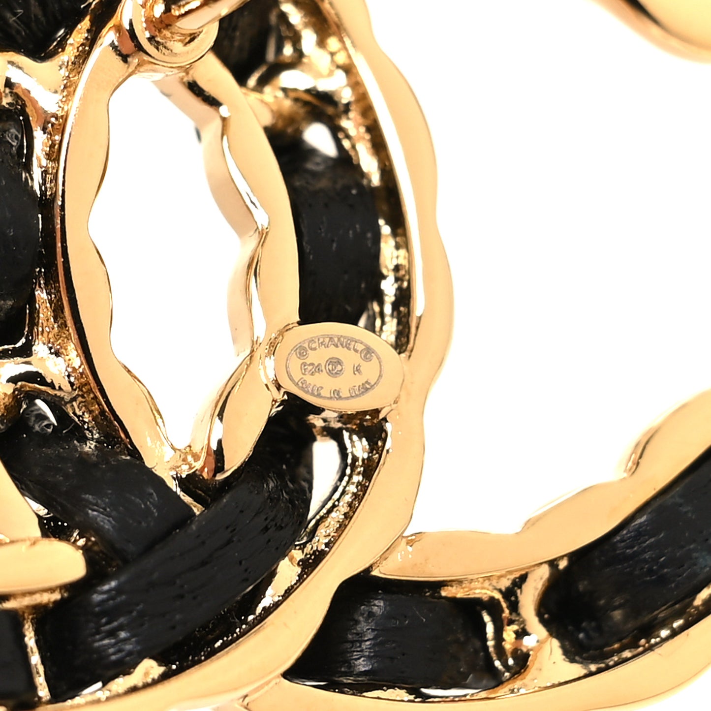 Lambskin CC Chain Earrings Black Gold